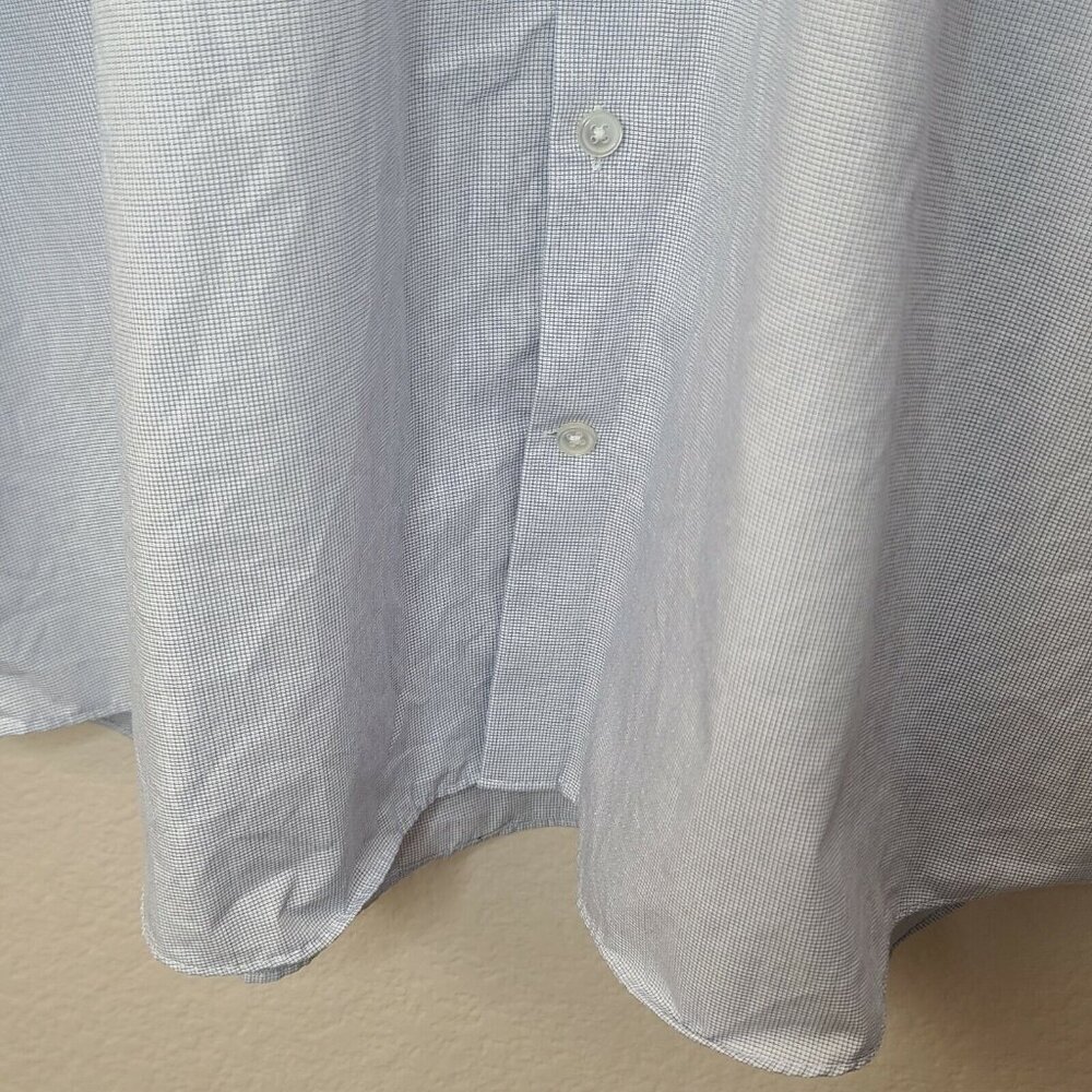 Kenneth Cole Dress Shirt 2XL Men Size 18 34/35 Light Blue Grid Check Long Sleeve - Picture 10 of 12